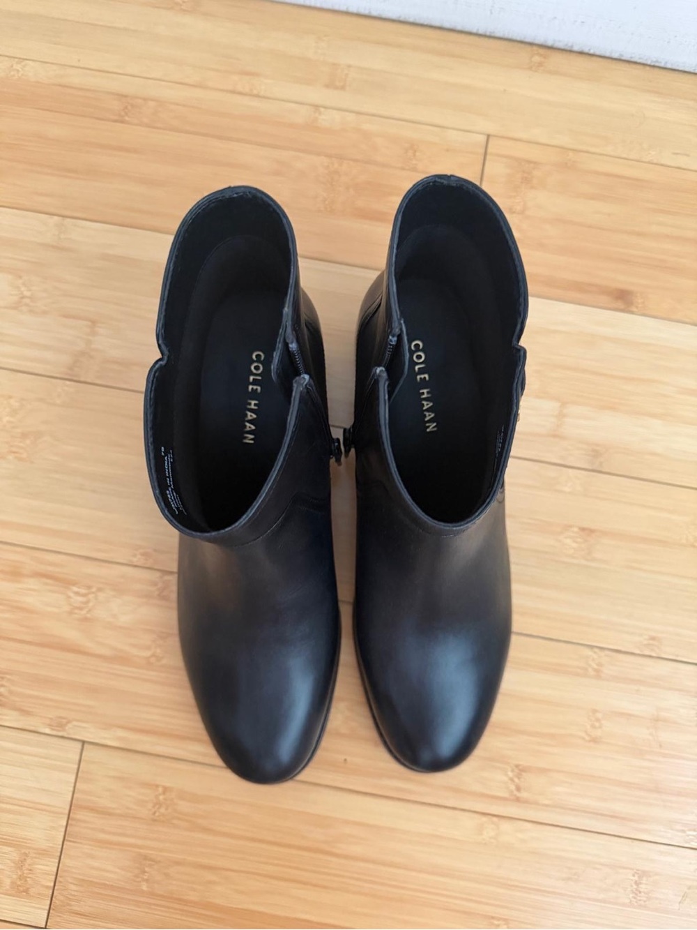 Cole Haan Black Leather Ankle Booties with Side Zip